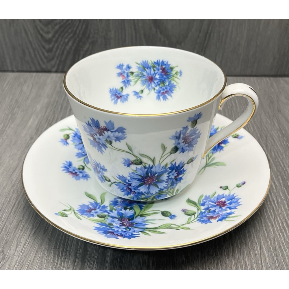 Vintage Hammersley Cup‎ and Saucer Bone China Cornflower Blue LARGE England